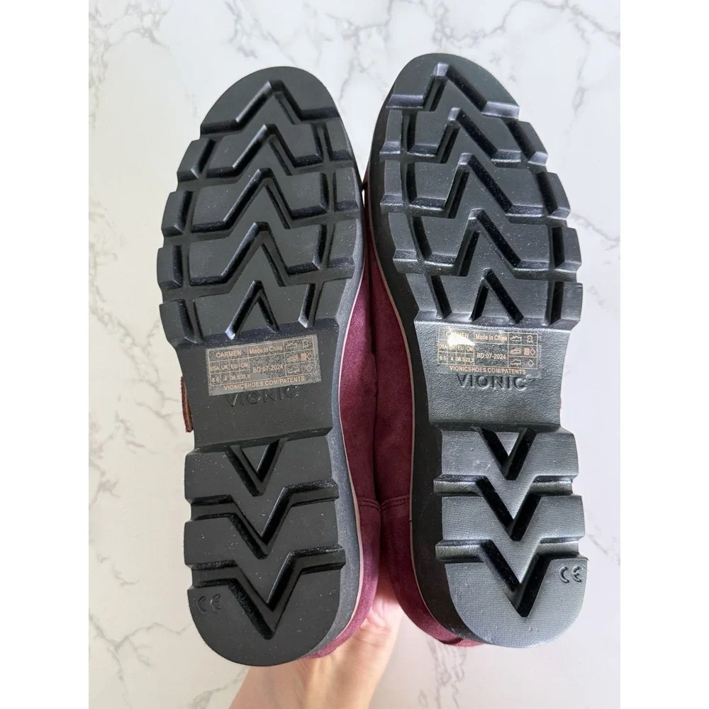 Vionic Carmen Mary Janes Buckle Loafer Shoes 6.5 Port Wine Suede Leather T Strap